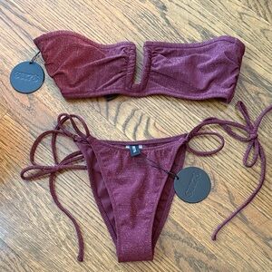 Burgundy Bikini Set with Glitter Detail